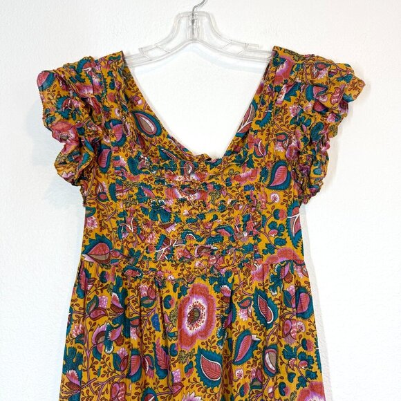 House of Harlow Floral Maxi Dress Mustard Back Open Tie Back Boho - Picture 4 of 9